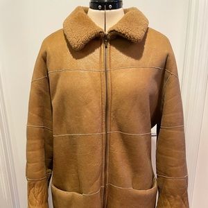 Fantazia Camel Shearling Zip Front Coat - Size S.